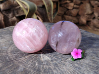 Polished Star Rose Quartz Spheres x 2 From Ambatondrazaka, Madagascar - Toprock Gemstones and Minerals 