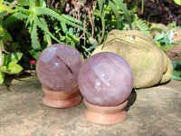 Polished Star Rose Quartz Spheres x 2 From Ambatondrazaka, Madagascar - Toprock Gemstones and Minerals 