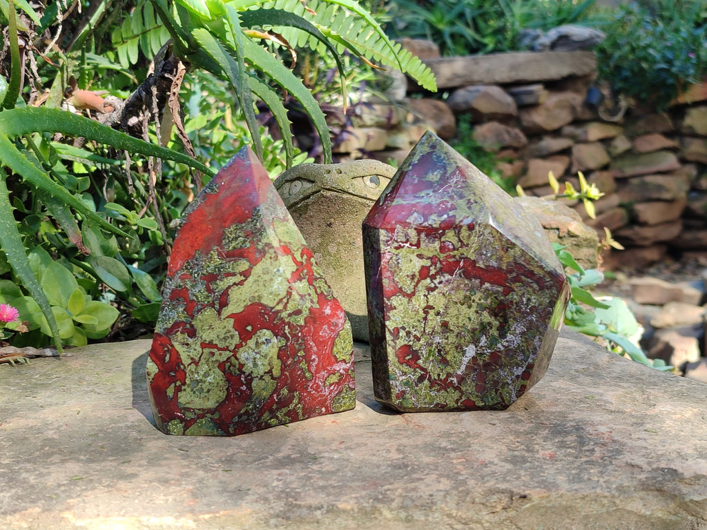 Polished Bastite Dragons Blood Stone Points x 2 From Tshipise, South Africa - Toprock Gemstones and Minerals 