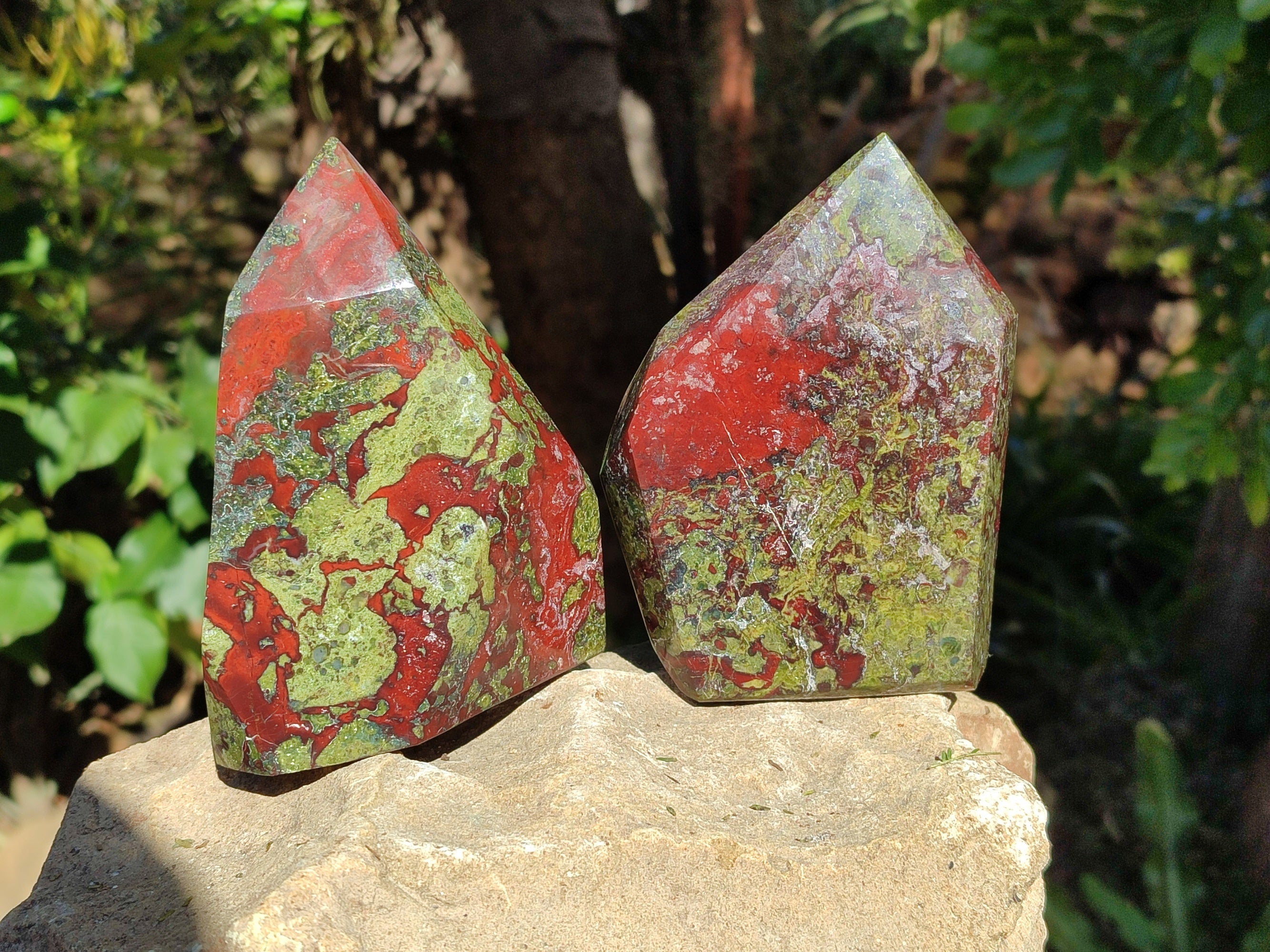 Polished Bastite Dragons Blood Stone Points x 2 From Tshipise, South Africa - Toprock Gemstones and Minerals 