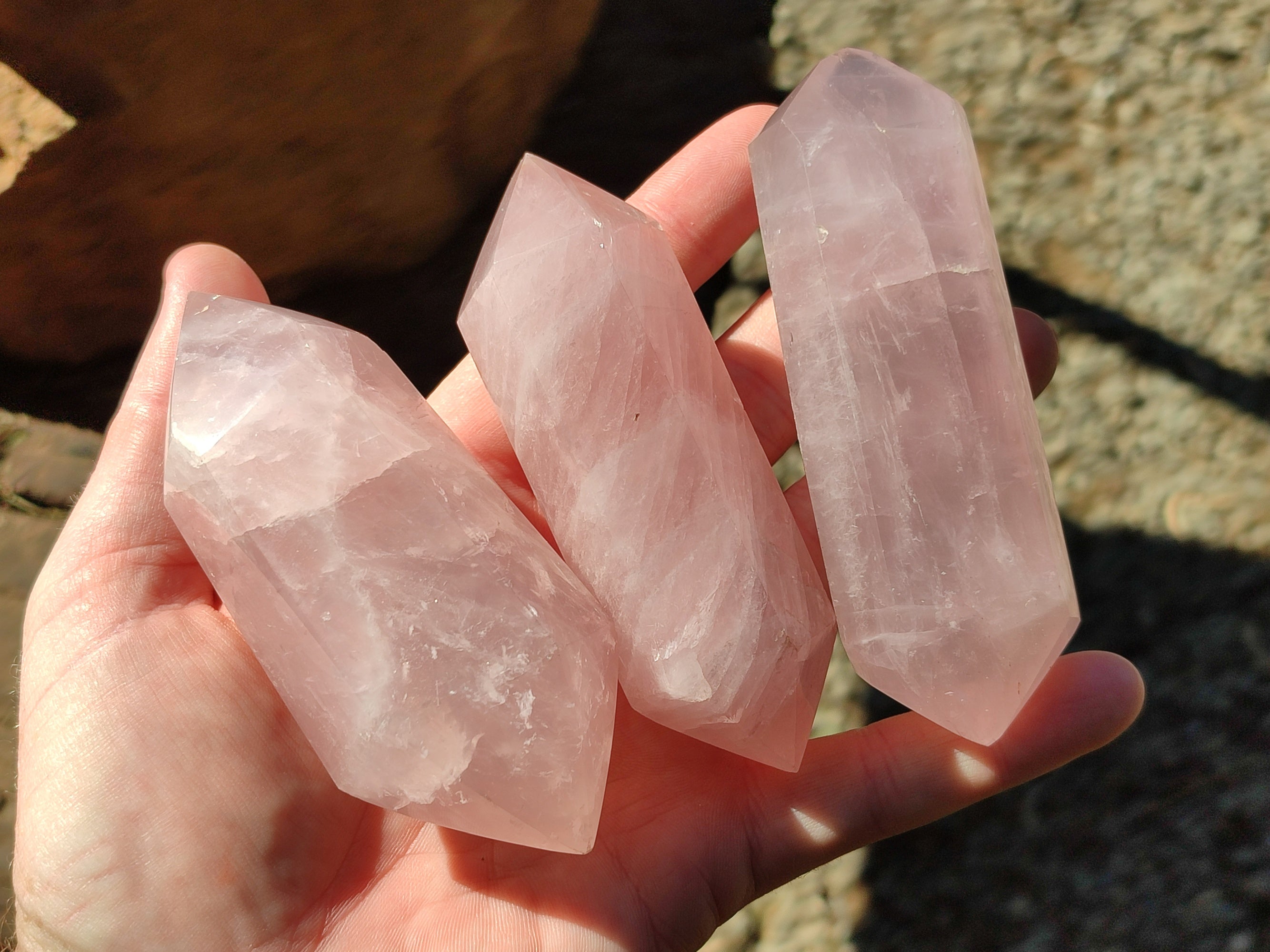 Polished Double Terminated Rose Quartz Points x 6 From Ambatondrazaka, Madagascar - Toprock Gemstones and Minerals 