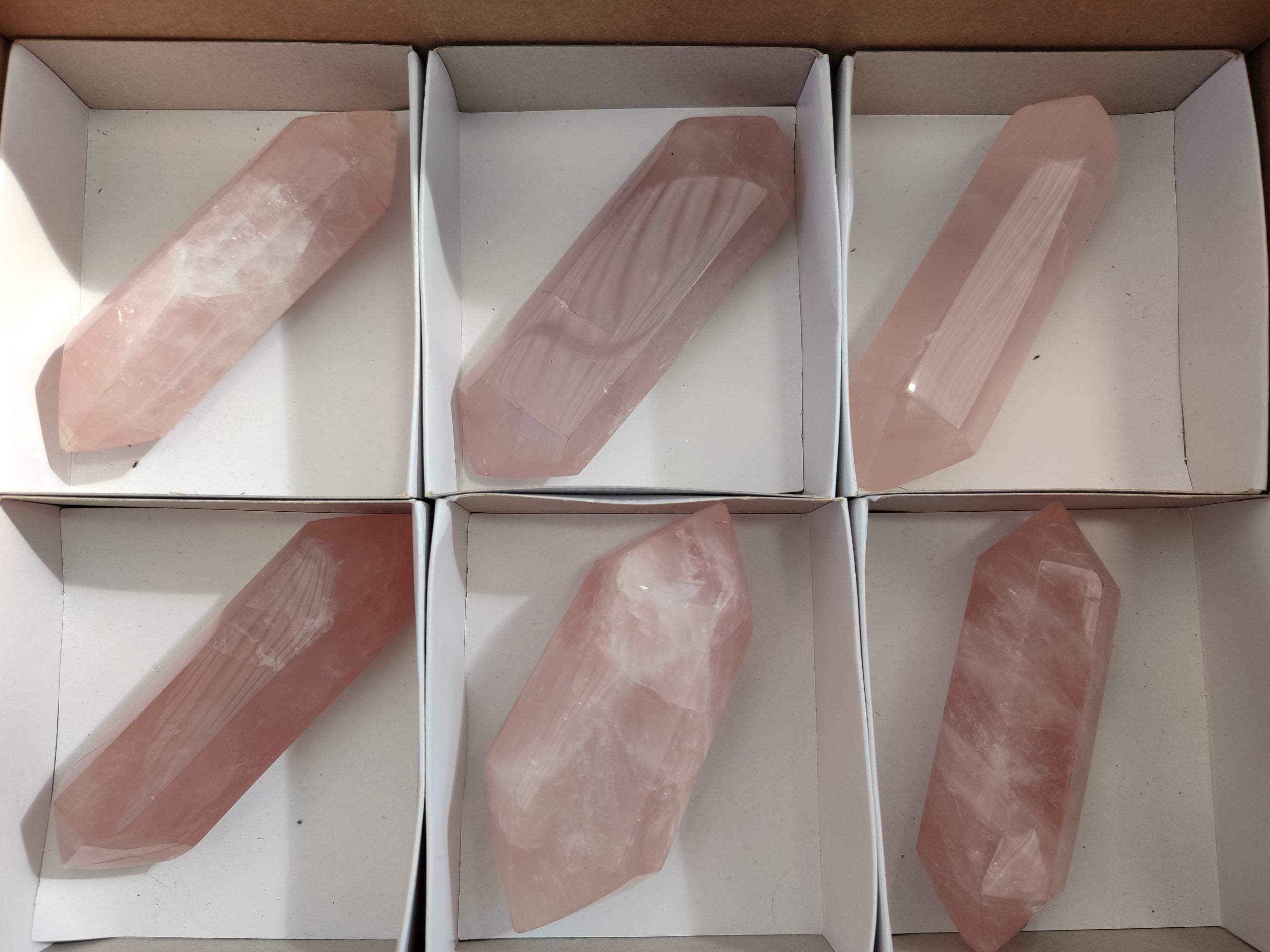 Polished Double Terminated Rose Quartz Points x 6 From Ambatondrazaka, Madagascar - Toprock Gemstones and Minerals 