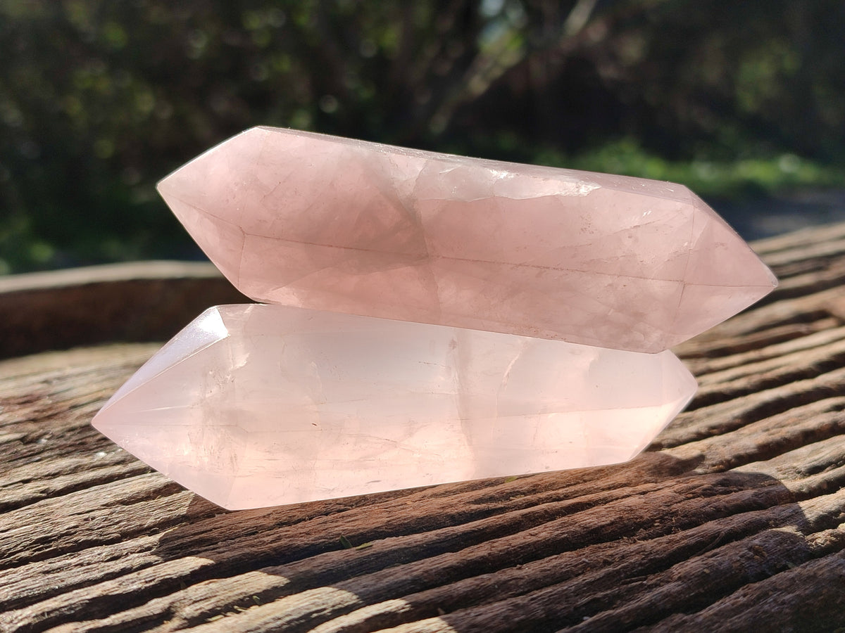 Polished Double Terminated Rose Quartz Points x 6 From Ambatondrazaka, Madagascar - Toprock Gemstones and Minerals 