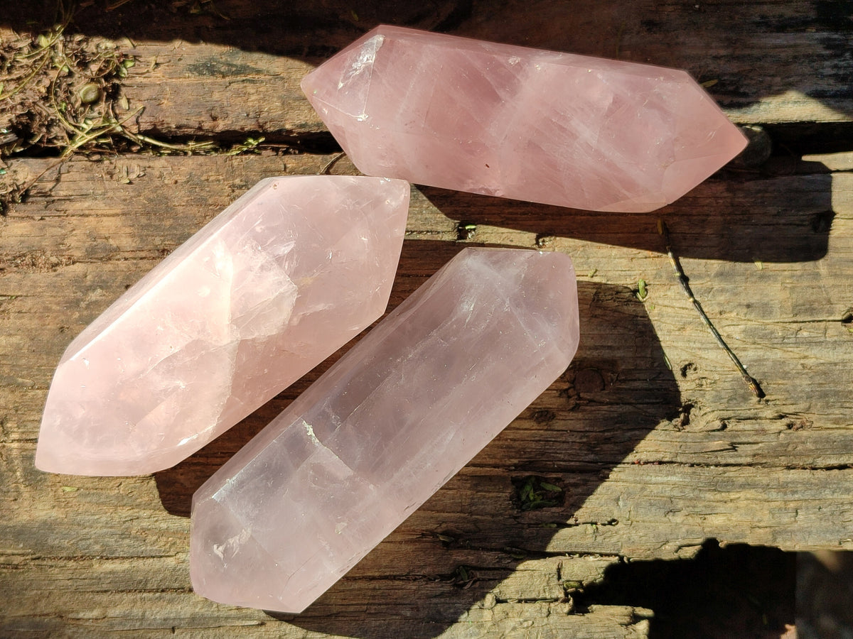Polished Double Terminated Rose Quartz Points x 6 From Ambatondrazaka, Madagascar - Toprock Gemstones and Minerals 