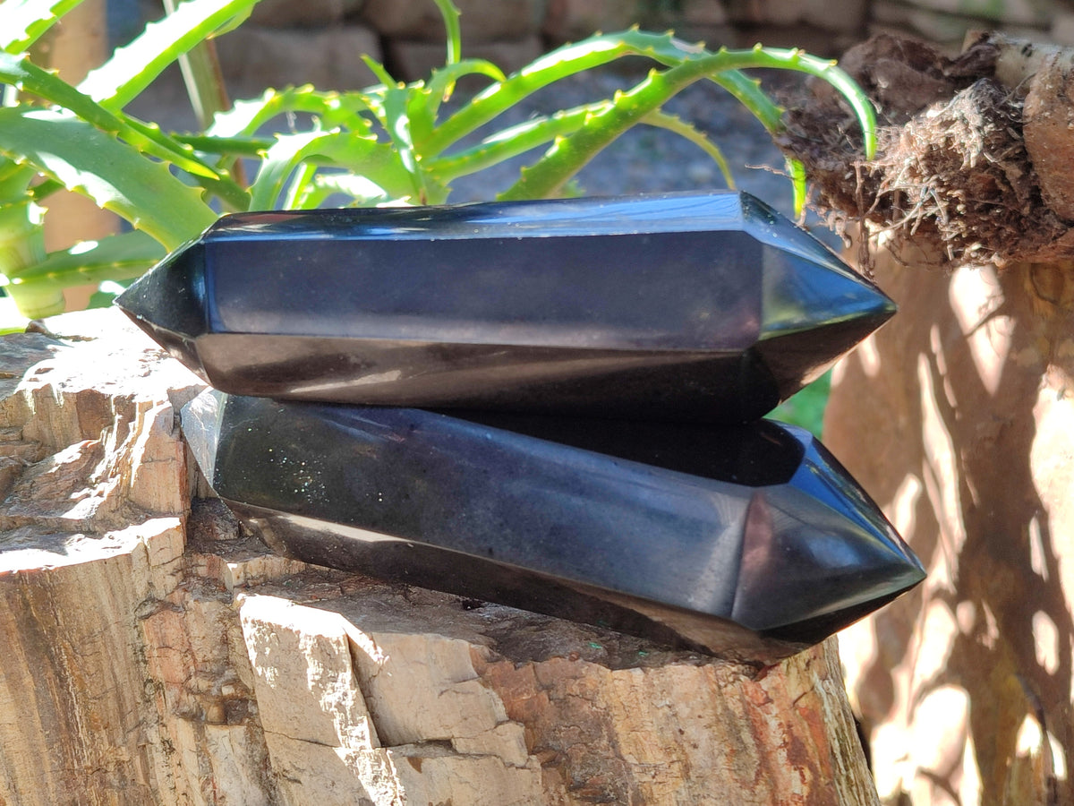 Polished Black Basalt Double Terminated Points x 6 From Antsirabe, Madagascar - Toprock Gemstones and Minerals 