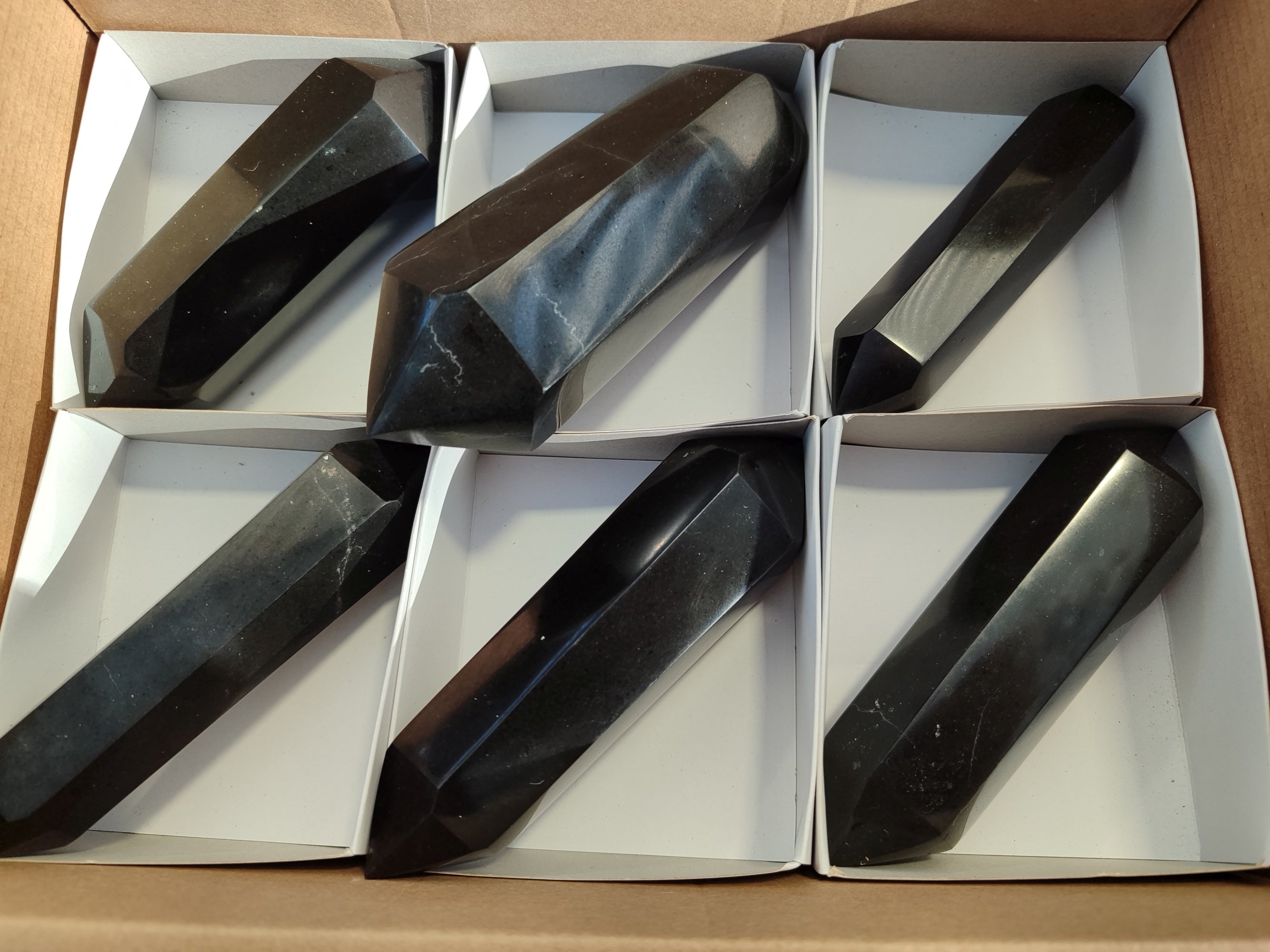 Polished Black Basalt Double Terminated Points x 6 From Antsirabe, Madagascar - Toprock Gemstones and Minerals 