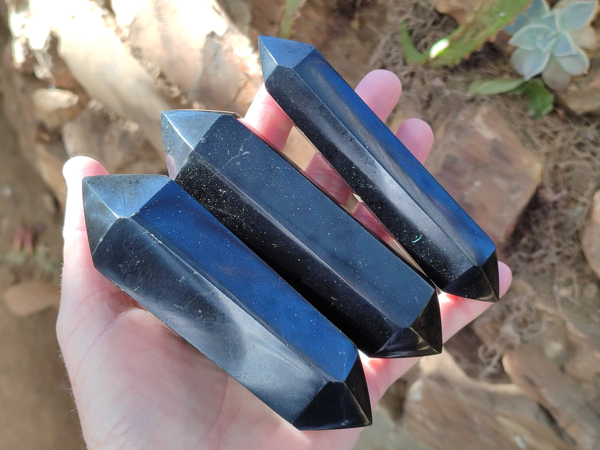 Polished Black Basalt Double Terminated Points x 6 From Antsirabe, Madagascar - Toprock Gemstones and Minerals 