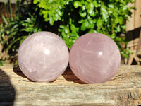 Polished Star Rose Quartz Spheres x 2 From Ambatondrazaka, Madagascar - Toprock Gemstones and Minerals 