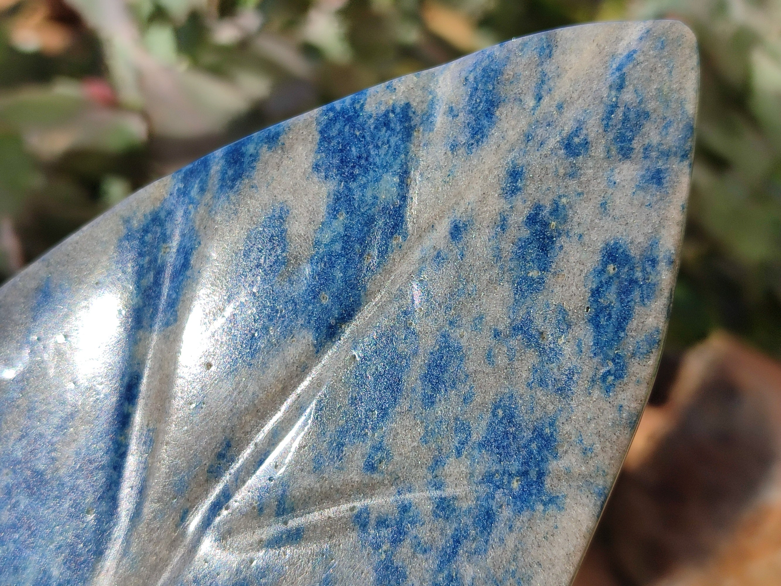 Polished Blue Spinel Spotted Quartz Leaf Sculpture x 2 From Madagascar - Toprock Gemstones and Minerals 
