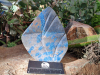 Polished Blue Spinel Spotted Quartz Leaf Sculpture x 2 From Madagascar