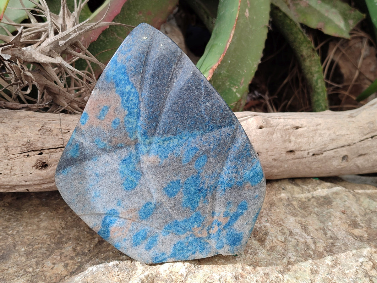 Polished Blue Spinel Spotted Quartz Leaf Sculpture x 2 From Madagascar - Toprock Gemstones and Minerals 