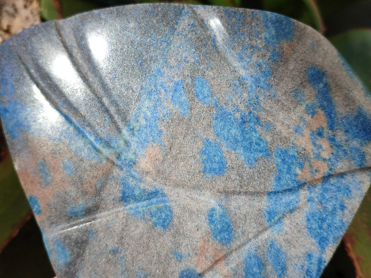 Polished Blue Spinel Spotted Quartz Leaf Sculpture x 2 From Madagascar - Toprock Gemstones and Minerals 