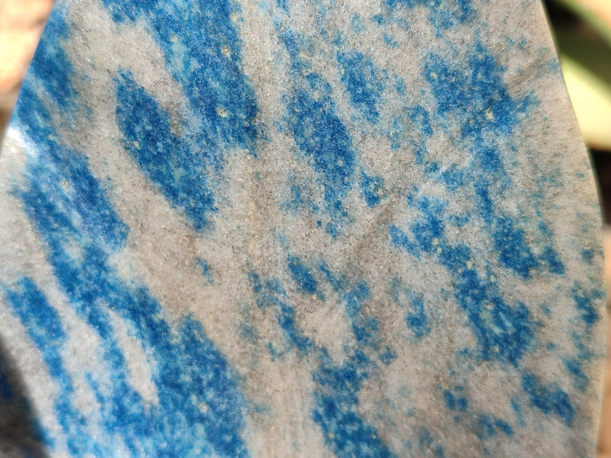 Polished Blue Spinel Spotted Quartz Leaf Sculpture x 2 From Madagascar - Toprock Gemstones and Minerals 