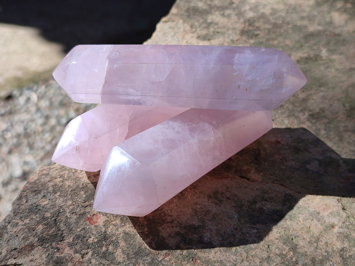 Polished Double Terminated Rose Quartz Points x 6 Ambatondrazaka, Madagascar - Toprock Gemstones and Minerals 