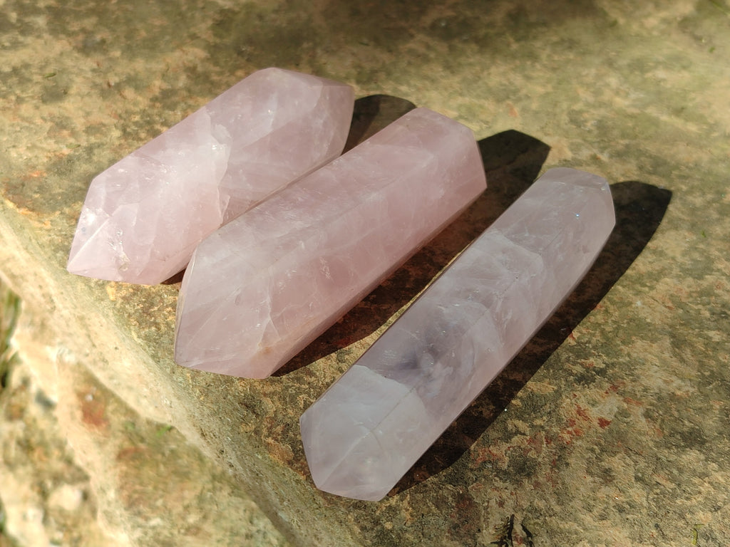 Polished Double Terminated Rose Quartz Points x 6 Ambatondrazaka, Madagascar - Toprock Gemstones and Minerals 