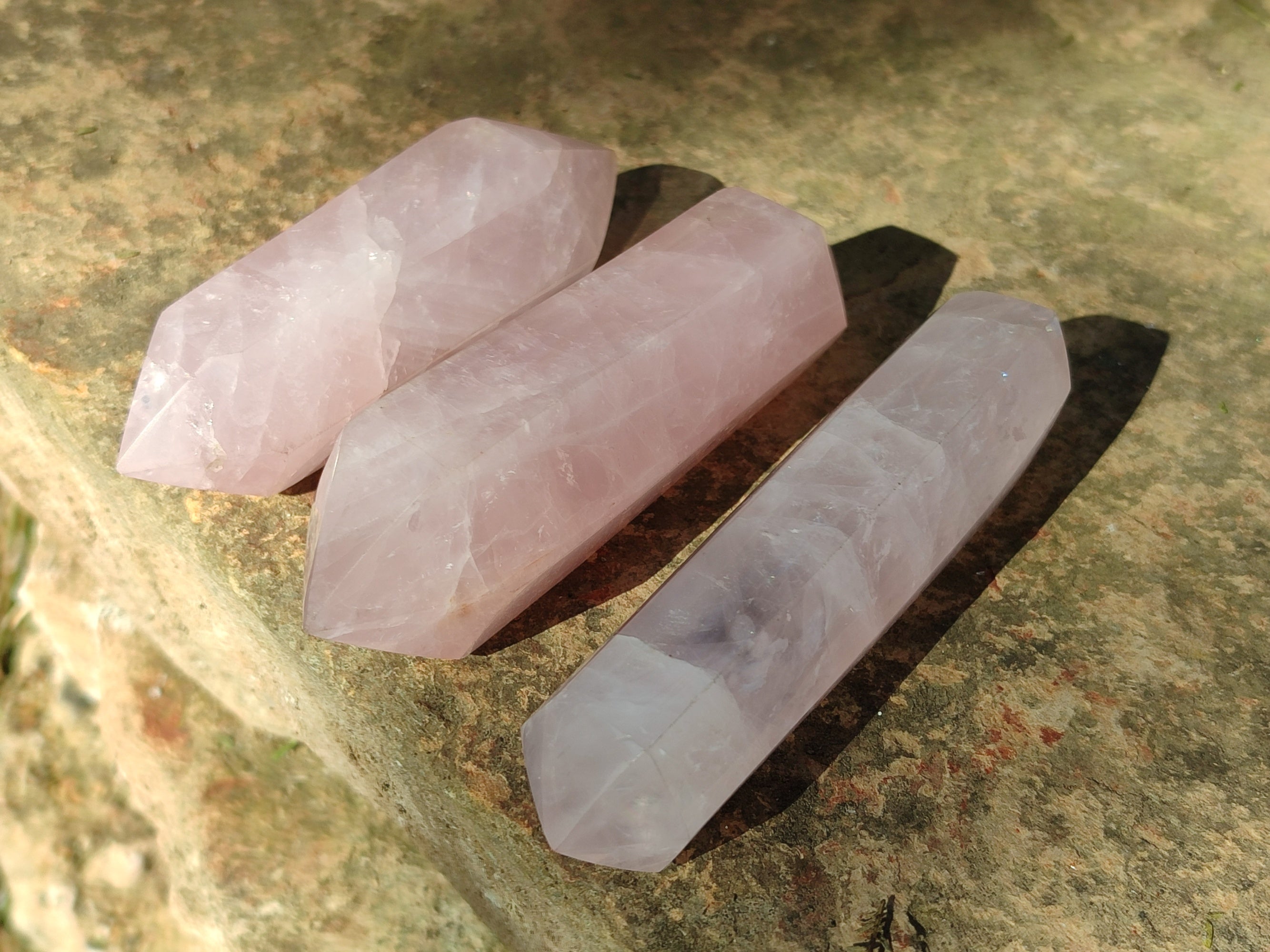 Polished Double Terminated Rose Quartz Points x 6 Ambatondrazaka, Madagascar - Toprock Gemstones and Minerals 