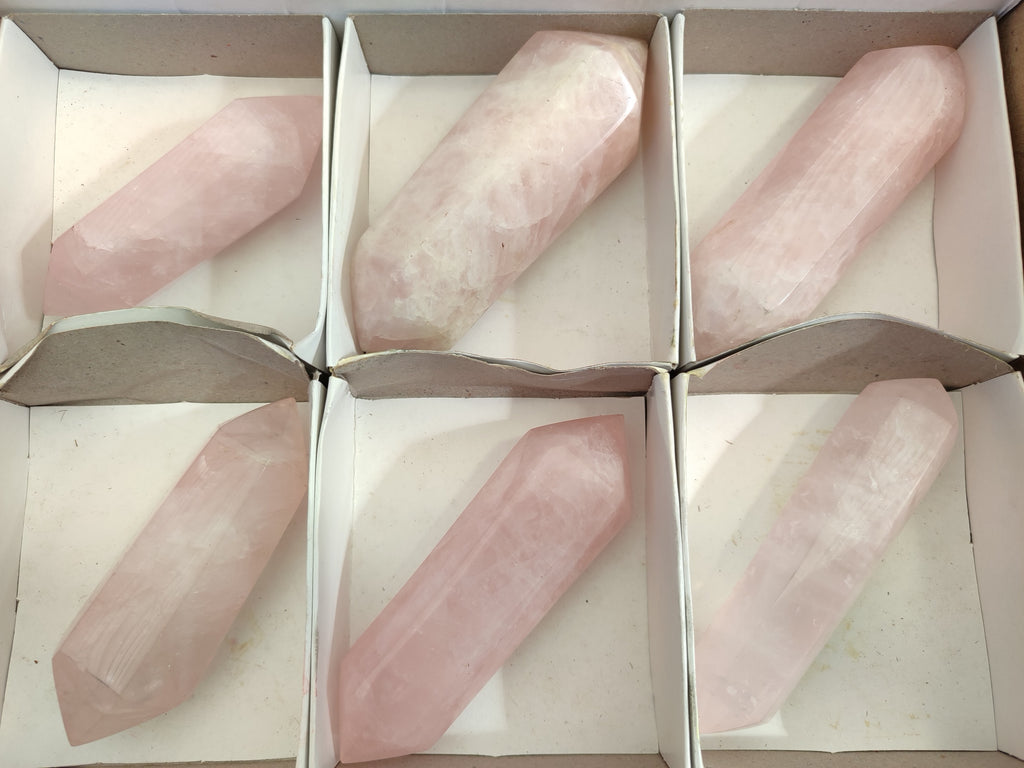 Polished Double Terminated Rose Quartz Points x 6 Ambatondrazaka, Madagascar - Toprock Gemstones and Minerals 