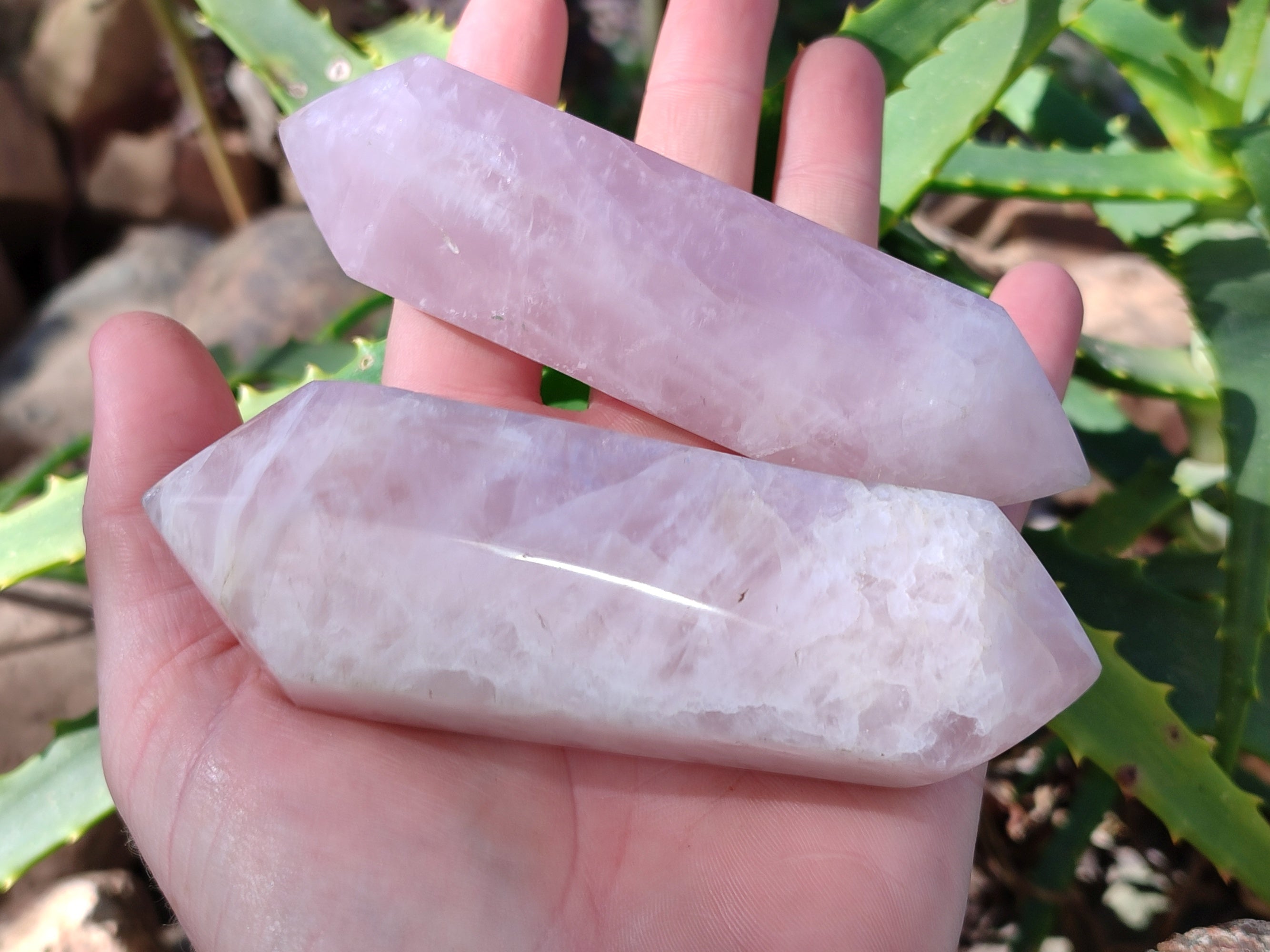 Polished Double Terminated Rose Quartz Points x 6 Ambatondrazaka, Madagascar - Toprock Gemstones and Minerals 
