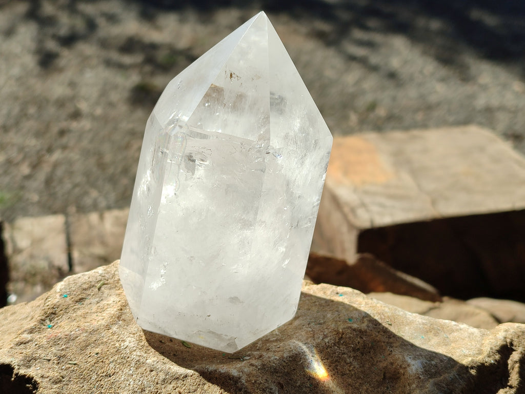 Polished Clear Quartz Crystals with Rainbow Veils x 2 From Madagascar - Toprock Gemstones and Minerals 