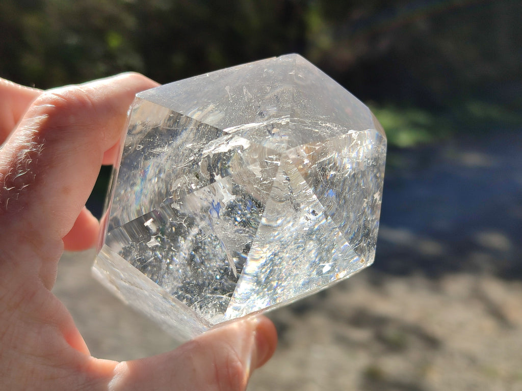 Polished Clear Quartz Crystals with Rainbow Veils x 2 From Madagascar - Toprock Gemstones and Minerals 