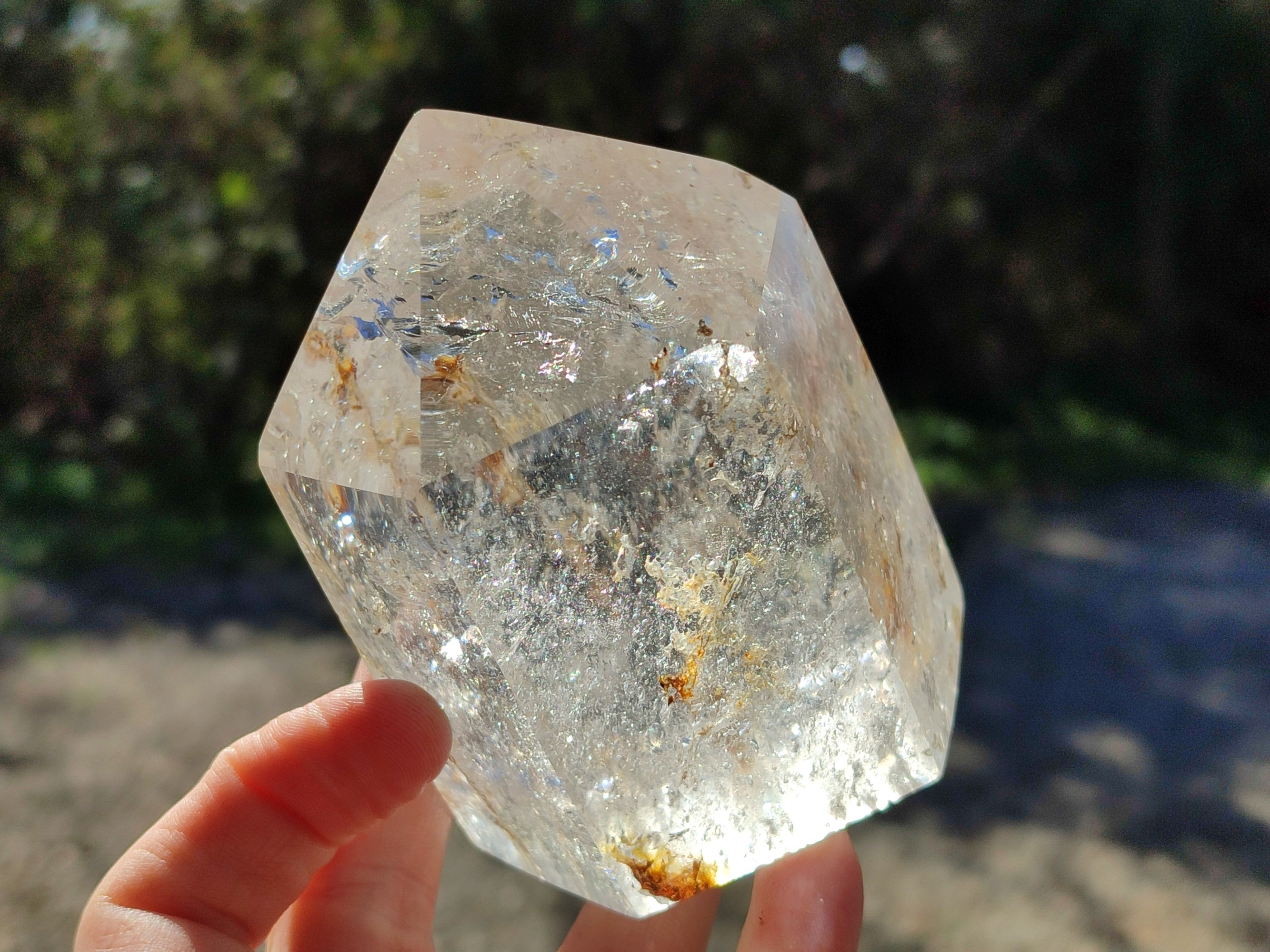 Polished Clear Quartz Crystals with Rainbow Veils x 2 From Madagascar - Toprock Gemstones and Minerals 