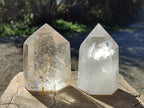 Polished Clear Quartz Crystals with Rainbow Veils x 2 From Madagascar - Toprock Gemstones and Minerals 