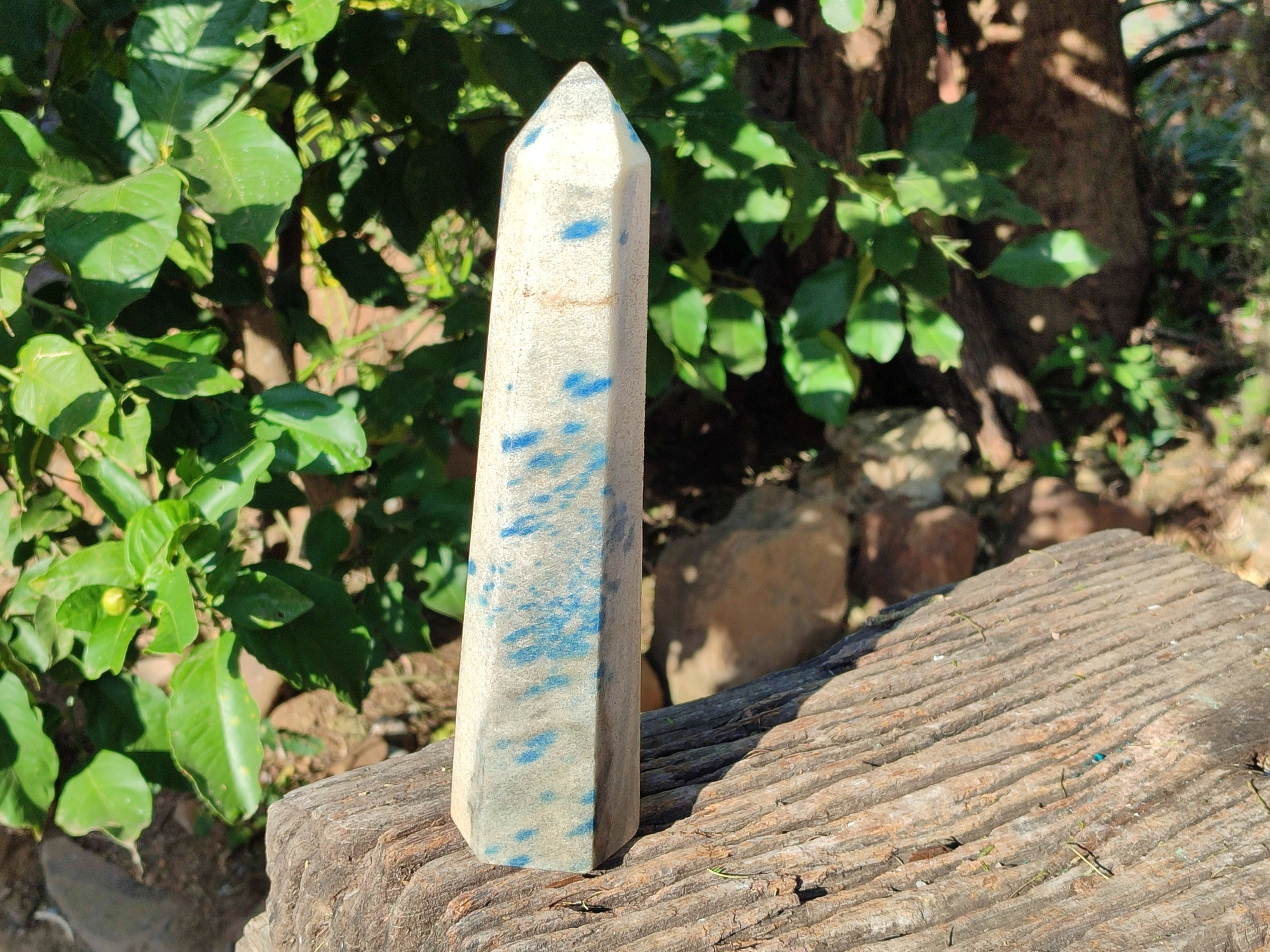 Polished Blue Spinel Spotted Quartz Tower x 1 From Madagascar - Toprock Gemstones and Minerals 