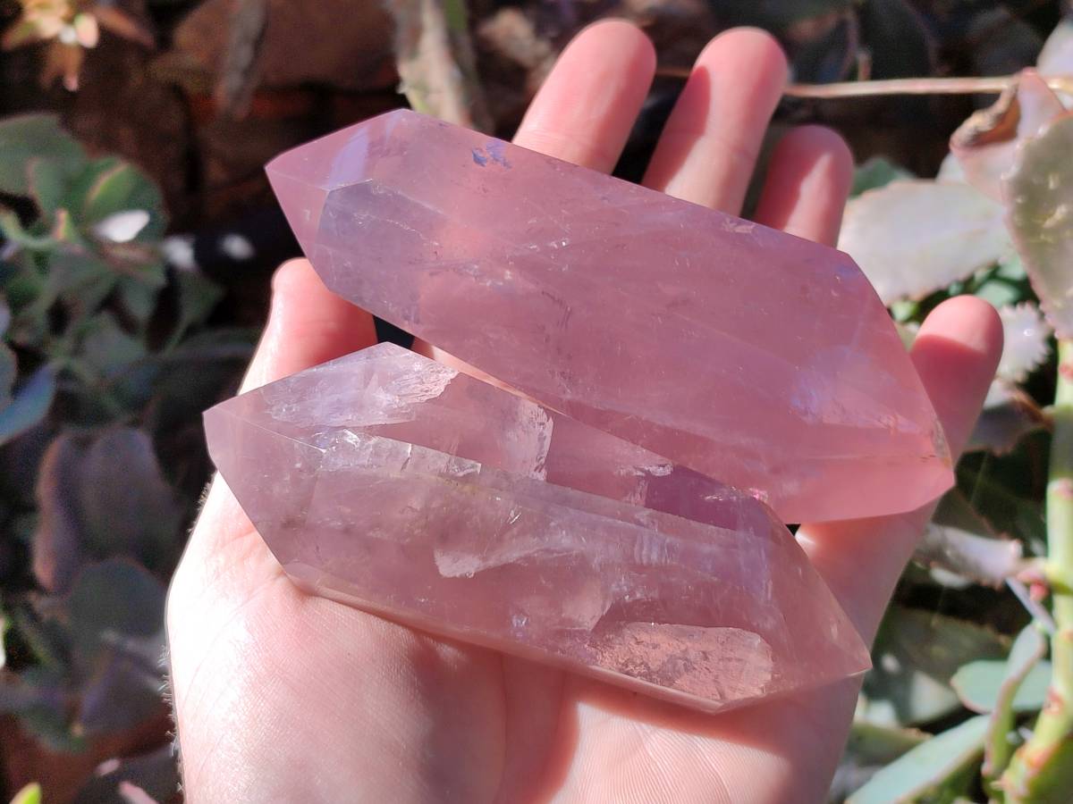 Polished Double Terminated Rose Quartz Points x 6 Ambatondrazaka, Madagascar - Toprock Gemstones and Minerals 