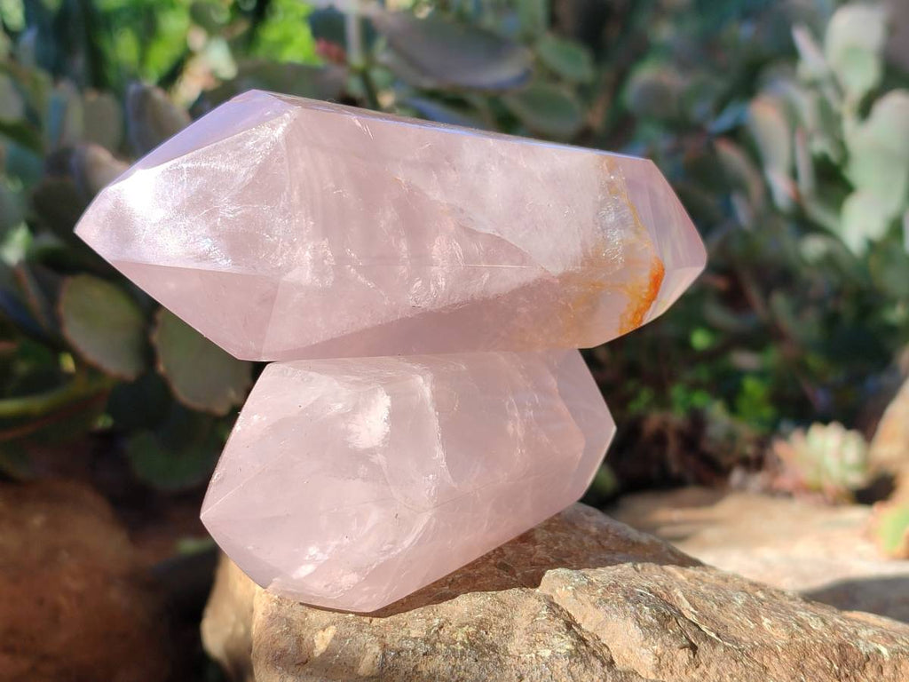 Polished Double Terminated Rose Quartz Points x 6 Ambatondrazaka, Madagascar - Toprock Gemstones and Minerals 