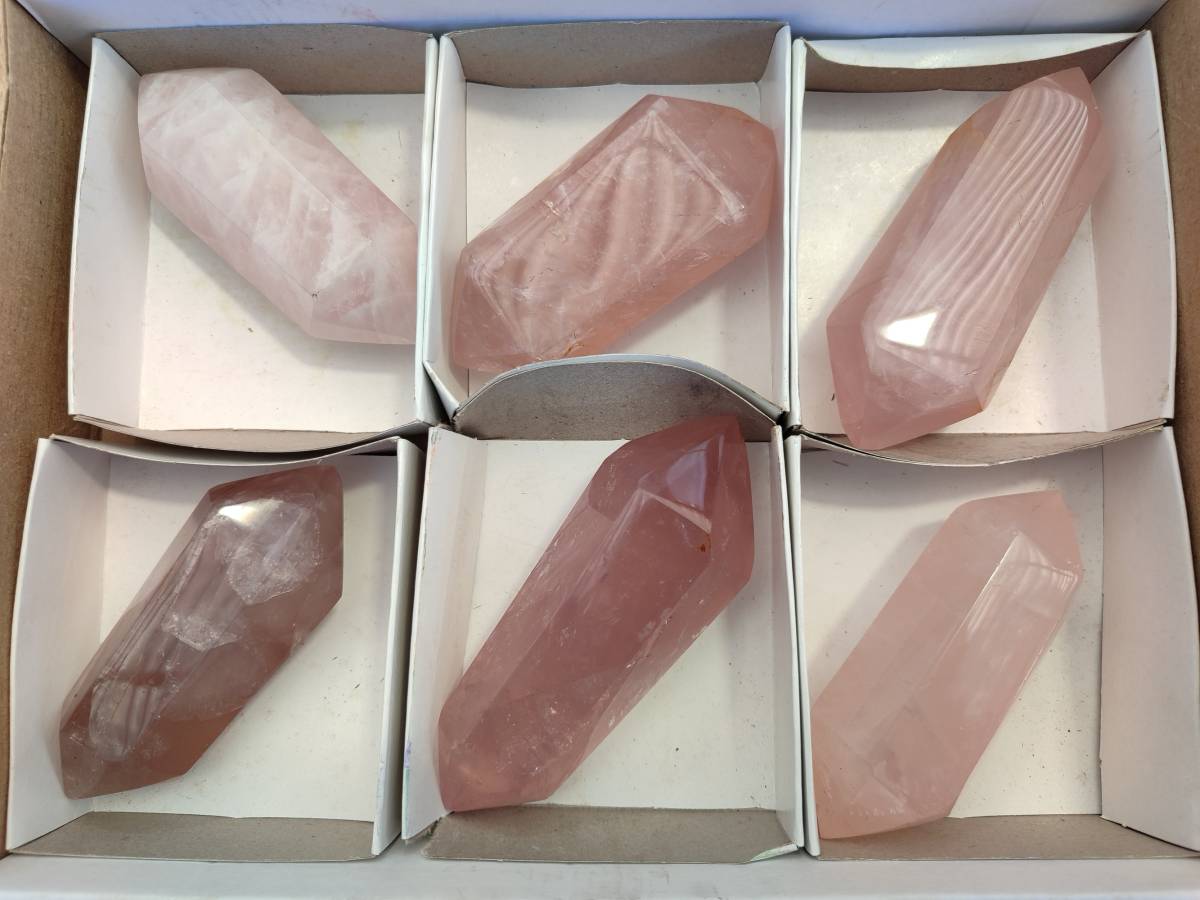 Polished Double Terminated Rose Quartz Points x 6 Ambatondrazaka, Madagascar - Toprock Gemstones and Minerals 