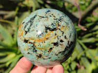 Polished "African Turquoise" Chrysocolla Spheres x 3 From Blue Mine, South Africa