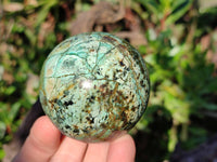 Polished "African Turquoise" Chrysocolla Spheres x 3 From Blue Mine, South Africa