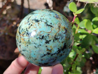 Polished "African Turquoise" Chrysocolla Spheres x 3 From Blue Mine, South Africa