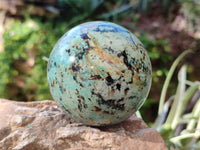 Polished "African Turquoise" Chrysocolla Spheres x 3 From Blue Mine, South Africa