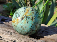 Polished "African Turquoise" Chrysocolla Spheres x 3 From Blue Mine, South Africa
