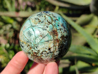 Polished "African Turquoise" Chrysocolla Spheres x 3 From Blue Mine, South Africa