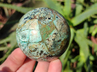 Polished "African Turquoise" Chrysocolla Spheres x 3 From Blue Mine, South Africa