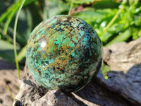 Polished "African Turquoise" Chrysocolla Spheres x 3 From Blue Mine, South Africa