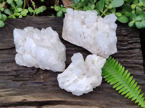 Natural White Multi Terminated Candle Quartz Clusters x 3 From Madagascar