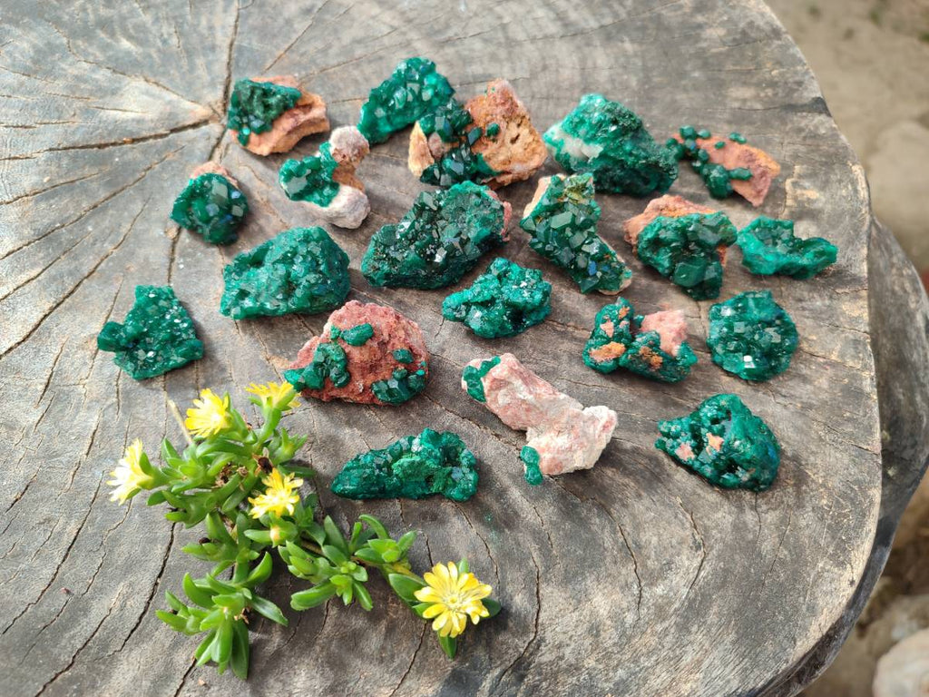 Natural Dioptase on Dolomite Matrix Specimens x 20 From Likasi, Congo - Toprock Gemstones and Minerals 