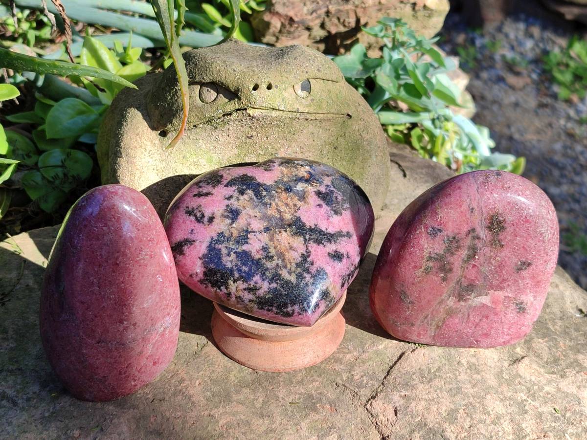 Polished Pink Rhodonite Free Forms And Hearts x 4 From Ambindavato, Madagascar - Toprock Gemstones and Minerals 