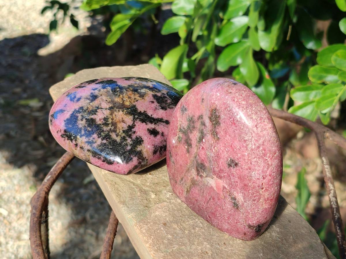 Polished Pink Rhodonite Free Forms And Hearts x 4 From Ambindavato, Madagascar - Toprock Gemstones and Minerals 