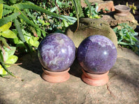 Polished Lepidolite with Pink Rubellite Spheres x 2 From Ambatondrazaka, Madagascar - Toprock Gemstones and Minerals 