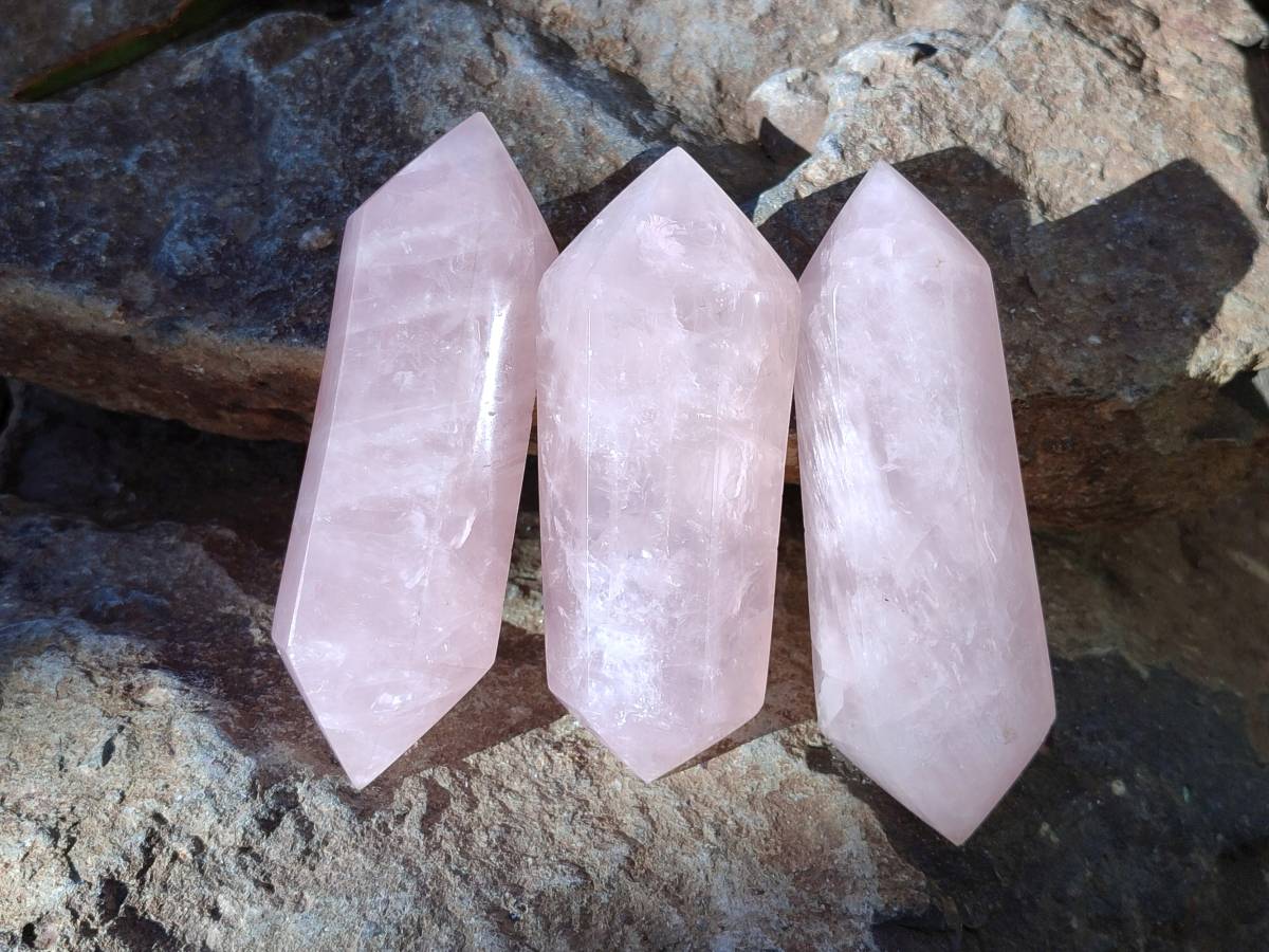 Polished Double Terminated Rose Quartz Points x 6 Ambatondrazaka, Madagascar - Toprock Gemstones and Minerals 