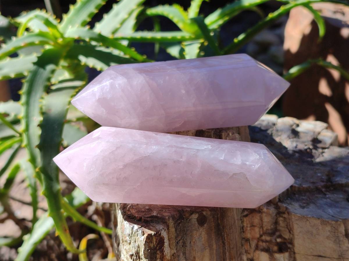 Polished Double Terminated Rose Quartz Points x 6 Ambatondrazaka, Madagascar - Toprock Gemstones and Minerals 