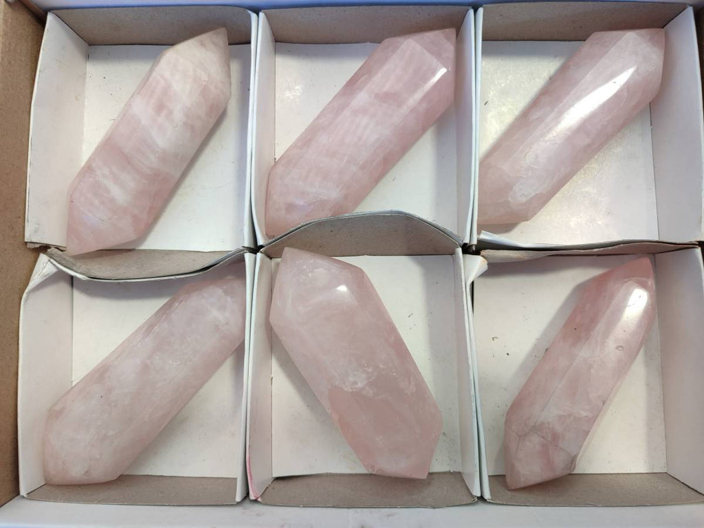 Polished Double Terminated Rose Quartz Points x 6 Ambatondrazaka, Madagascar - Toprock Gemstones and Minerals 