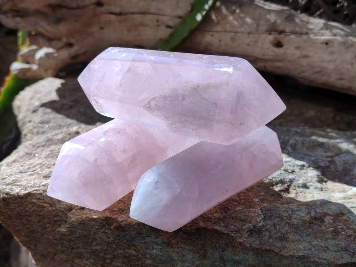 Polished Double Terminated Rose Quartz Points x 6 Ambatondrazaka, Madagascar - Toprock Gemstones and Minerals 