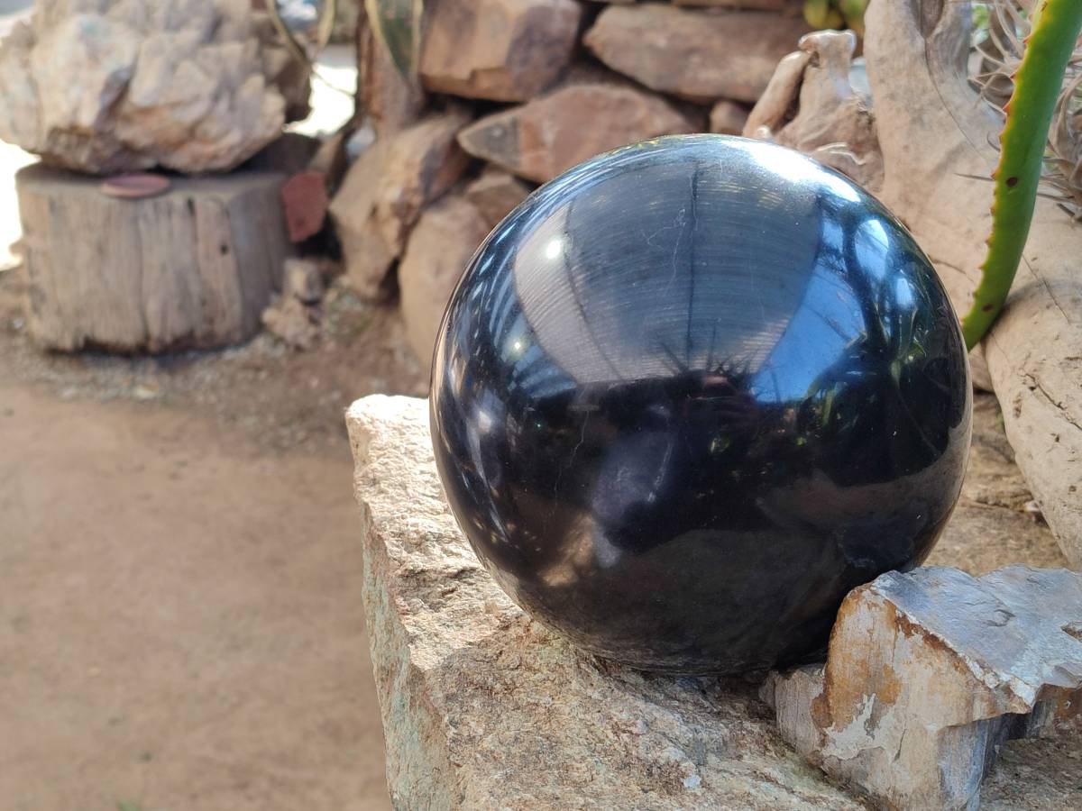 Polished Black Basalt Sphere x 1 From Madagascar - Toprock Gemstones and Minerals 