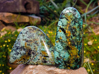 Polished "African Turquoise" Chrysocolla Standing Free Forms x 3 From Blue Mine, South Africa - Toprock Gemstones and Minerals 