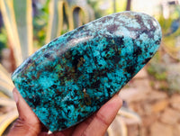 Polished "African Turquoise" Chrysocolla Standing Free Forms x 3 From Blue Mine, South Africa - Toprock Gemstones and Minerals 